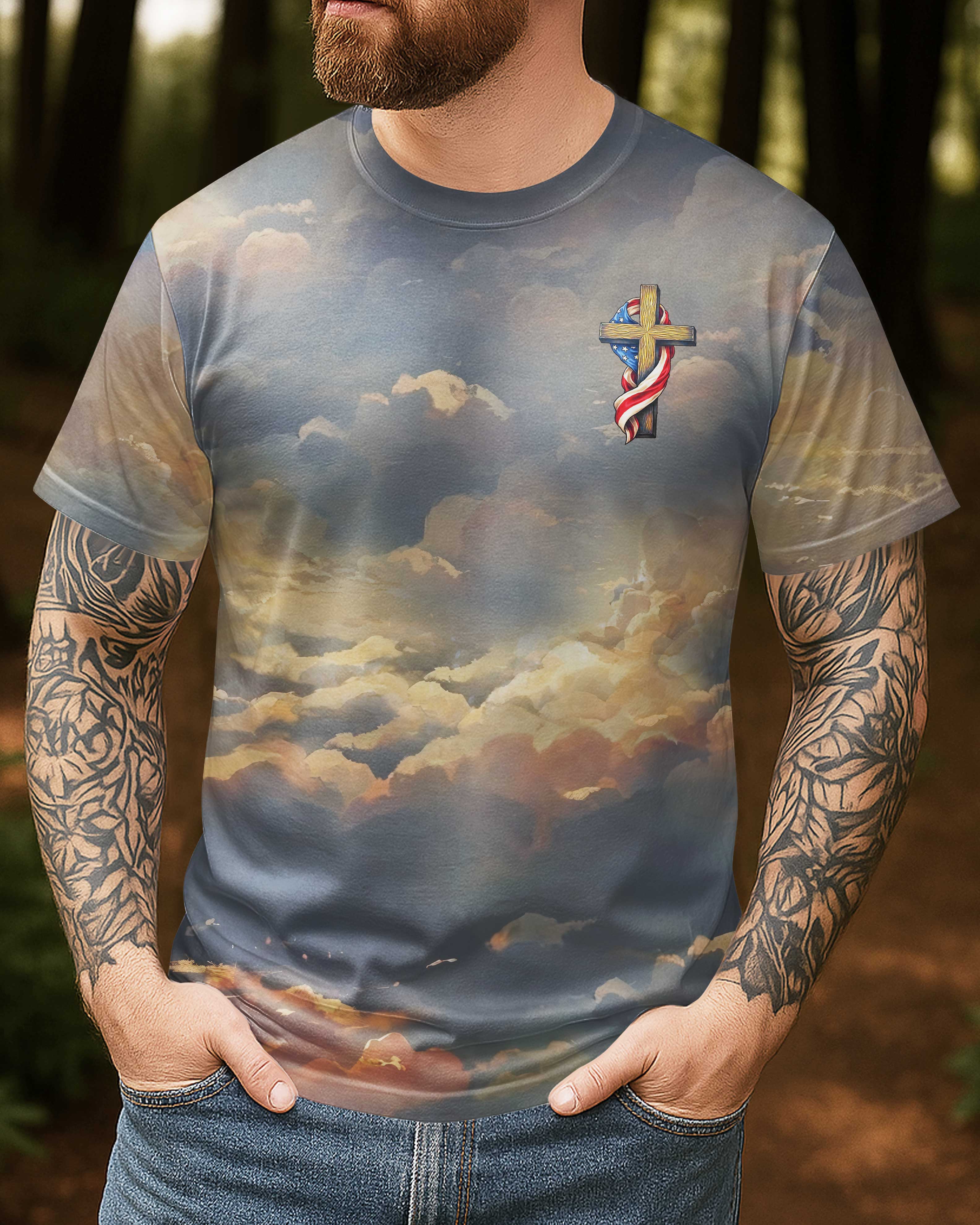 Red, White and Blessed All Over Print T-shirt