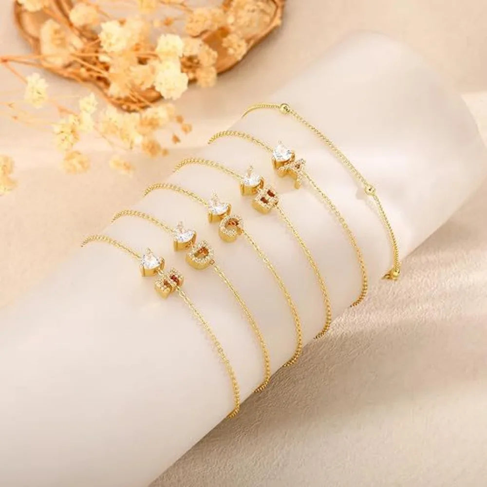 Gold Heart Charm Initial Anklet