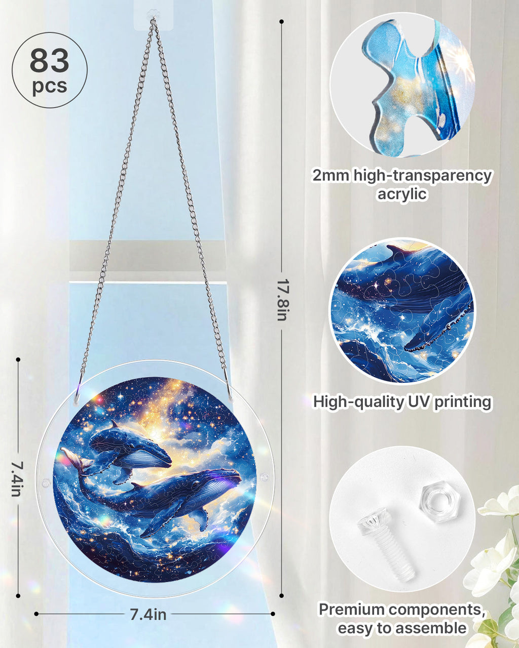 Twin Whales of the Cosmos Light Suncatcher-Acrylic Window Art