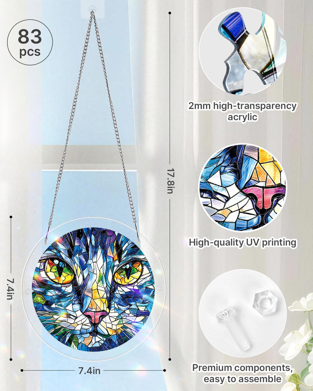 Mosaic Cat Light Suncatcher-Acrylic Window Art