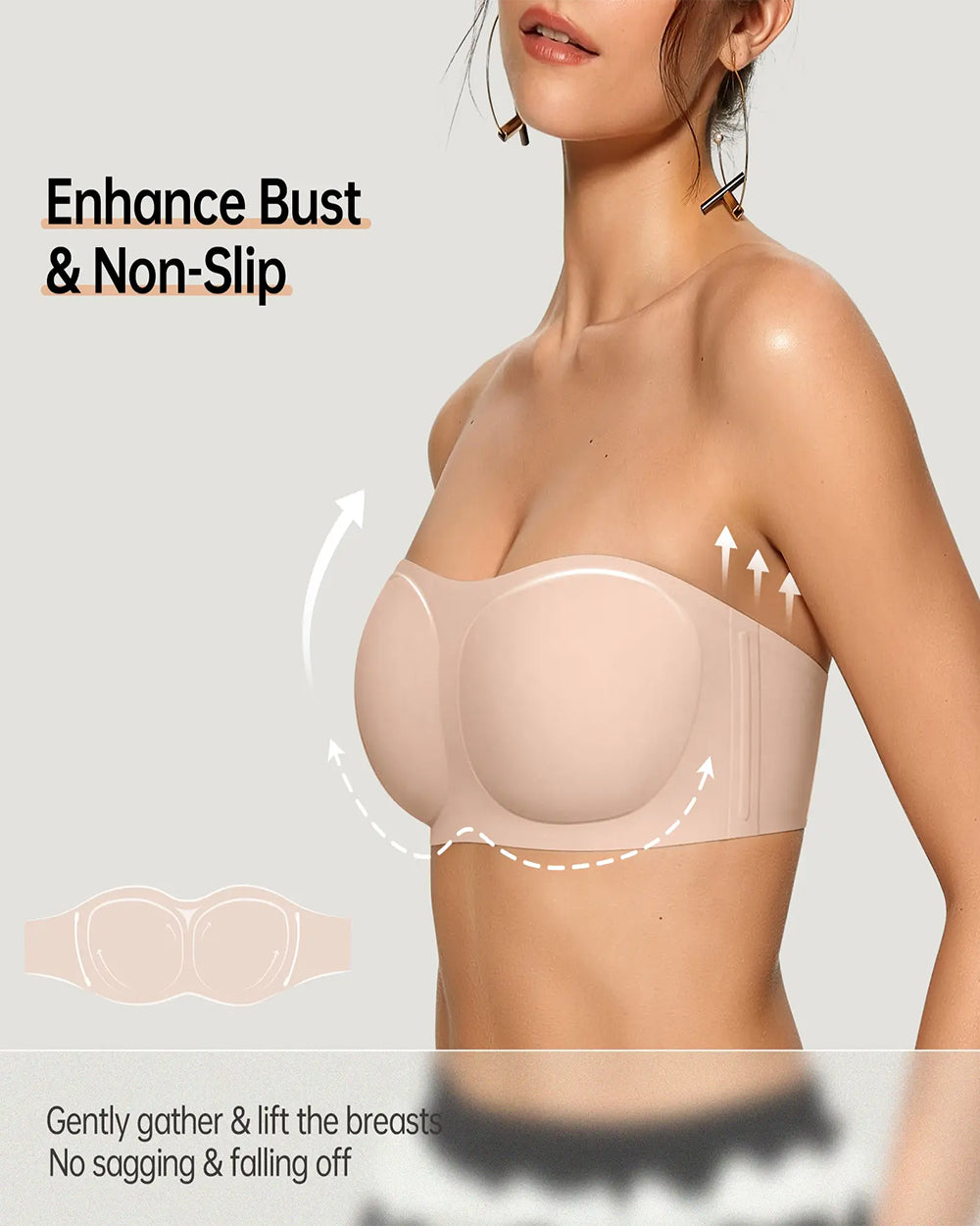 Nahtloser trägerloser BH für Damen | Kabelloses rutschfestes Bandeau