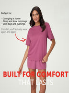 Women’s Bamboo-Blend Boxy Tee & High-Rise Shorts Pajama Set