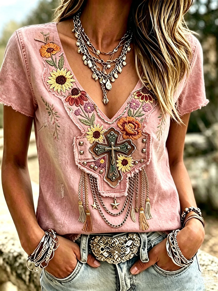 Women'S Casual Retro Western-Style Faith T-Shirt