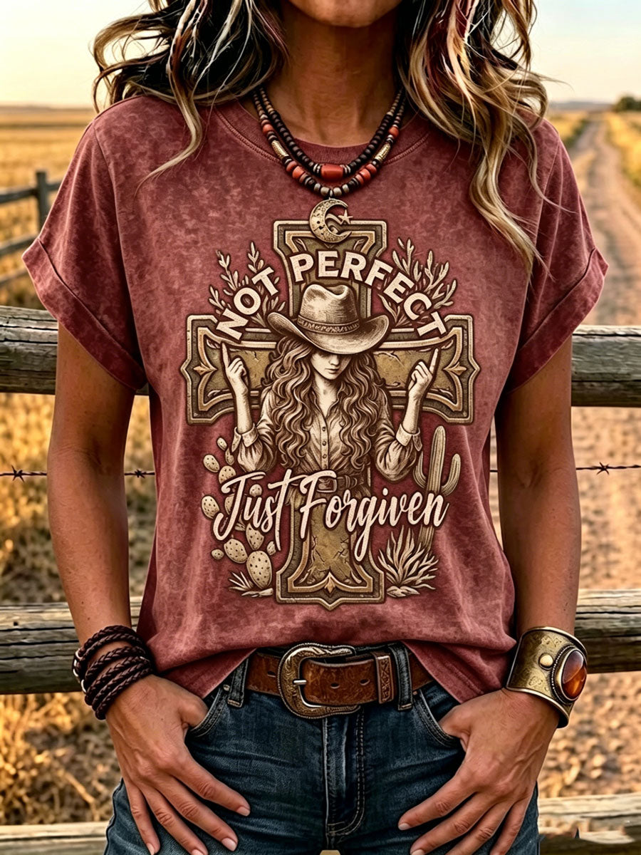 Damen-T-Shirt im Western-Retro-Stil mit „Faith“-Aufdruck