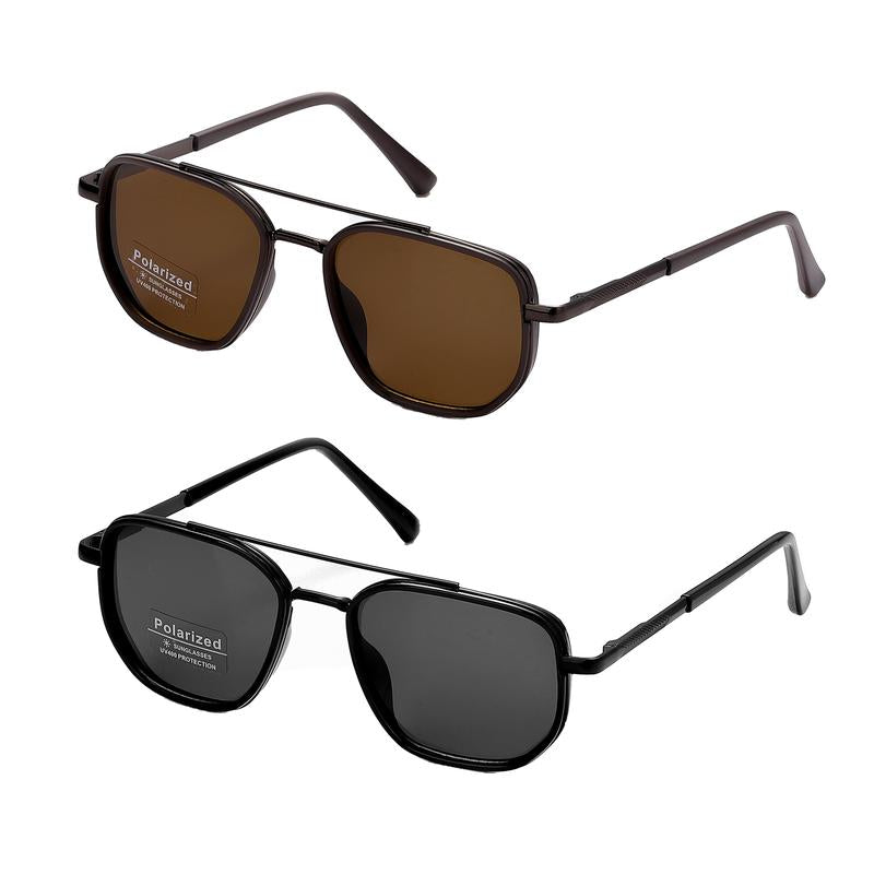 Lunettes de soleil polarisées géométriques pour hommes à double pont – Monture en métal style rétro