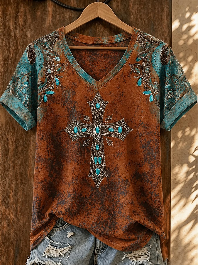 Damen Western T-Shirt mit Glaubensaufdruck