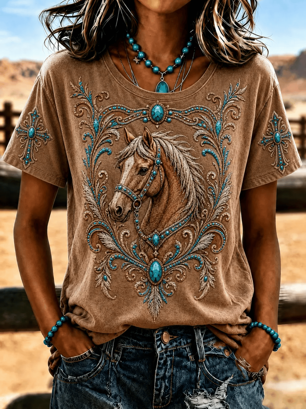 Damen T-Shirt mit Retro-Western-Glaubensmotiv