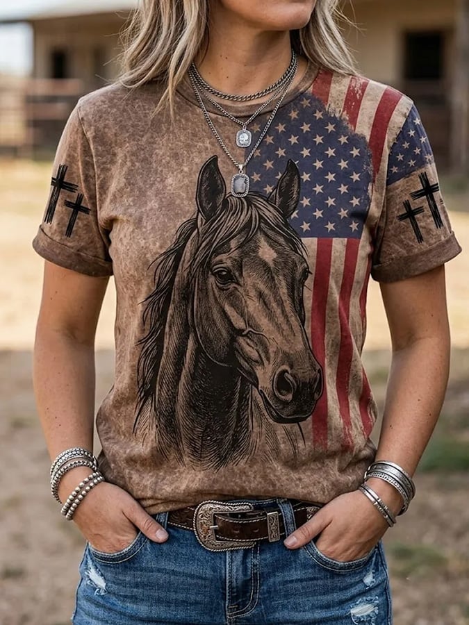 Damen Vintage-Stil Western Print Top