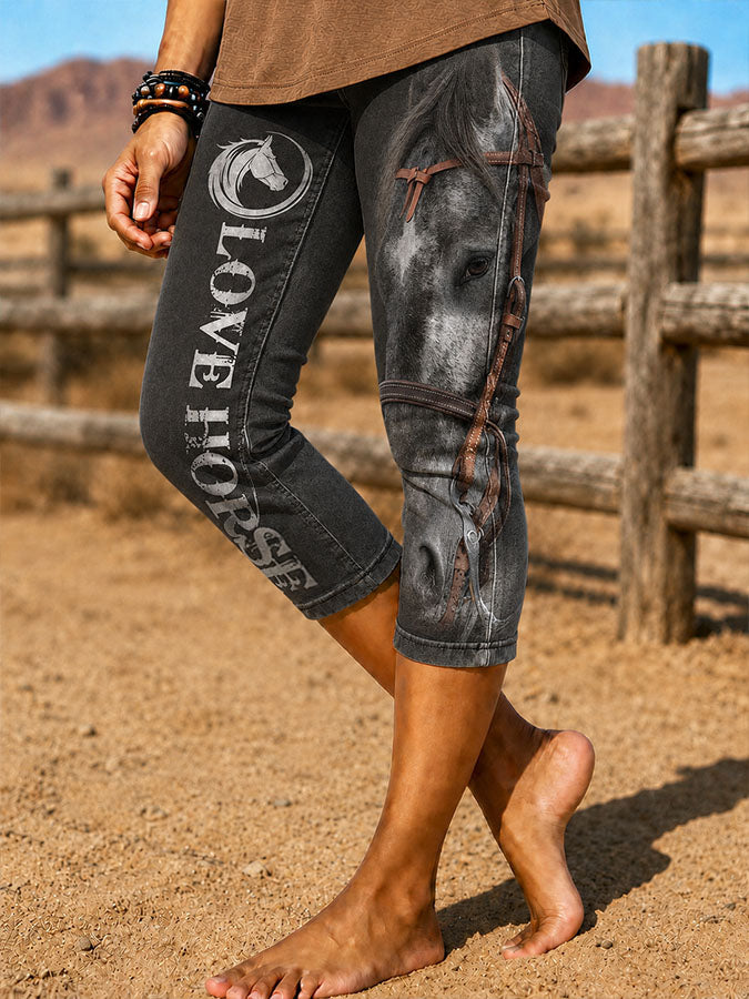 Women's retro Xima printed elastic leggings