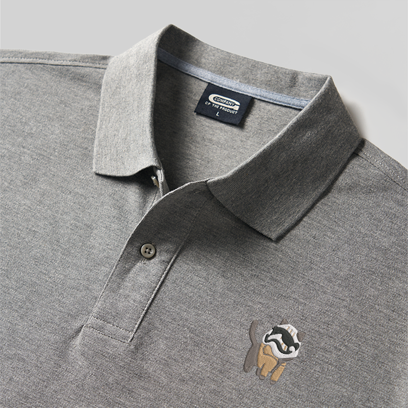 White Soldier Cat Geek Embroidered Polo Shirt
