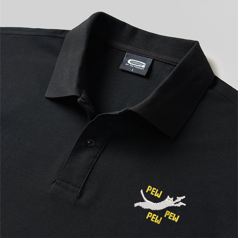 Pew Pew Pew Katze Geek Besticktes Poloshirt
