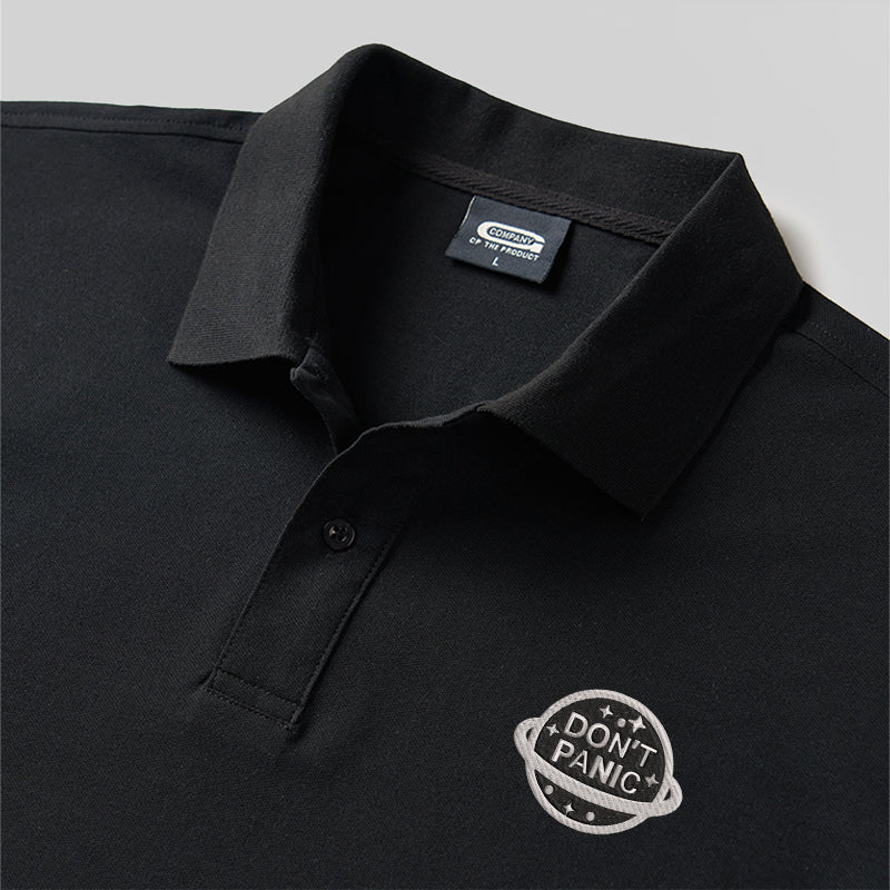 Don't Panic Geek Embroidered Polo Shirt