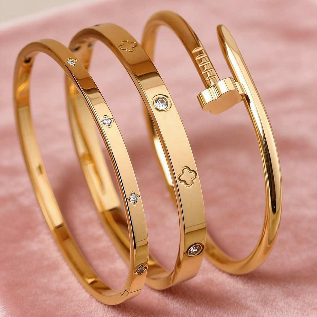 Ensemble de bracelets en acier inoxydable avec motif floral pour femme