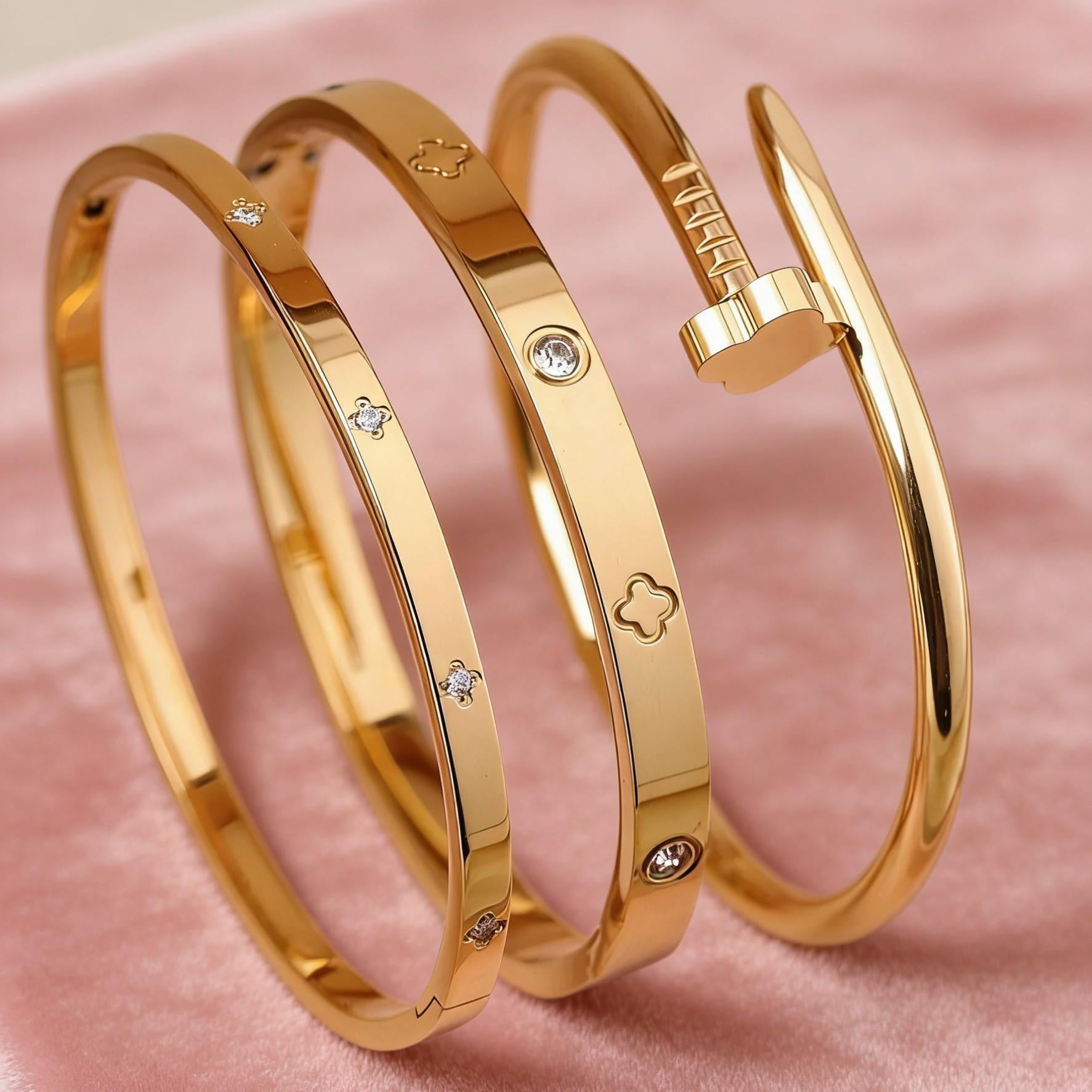 Ensemble de bracelets en acier inoxydable avec motif floral pour femme