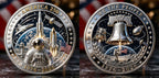 Pièce commémorative aérospatiale du 250e anniversaire de l'Amérique | Médaille de collection Cloche de la Liberté et Exploration spatiale 1776–2026