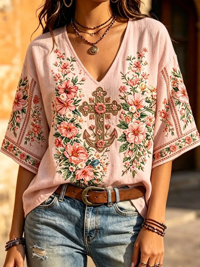 Women's Floral Cross-Print Top