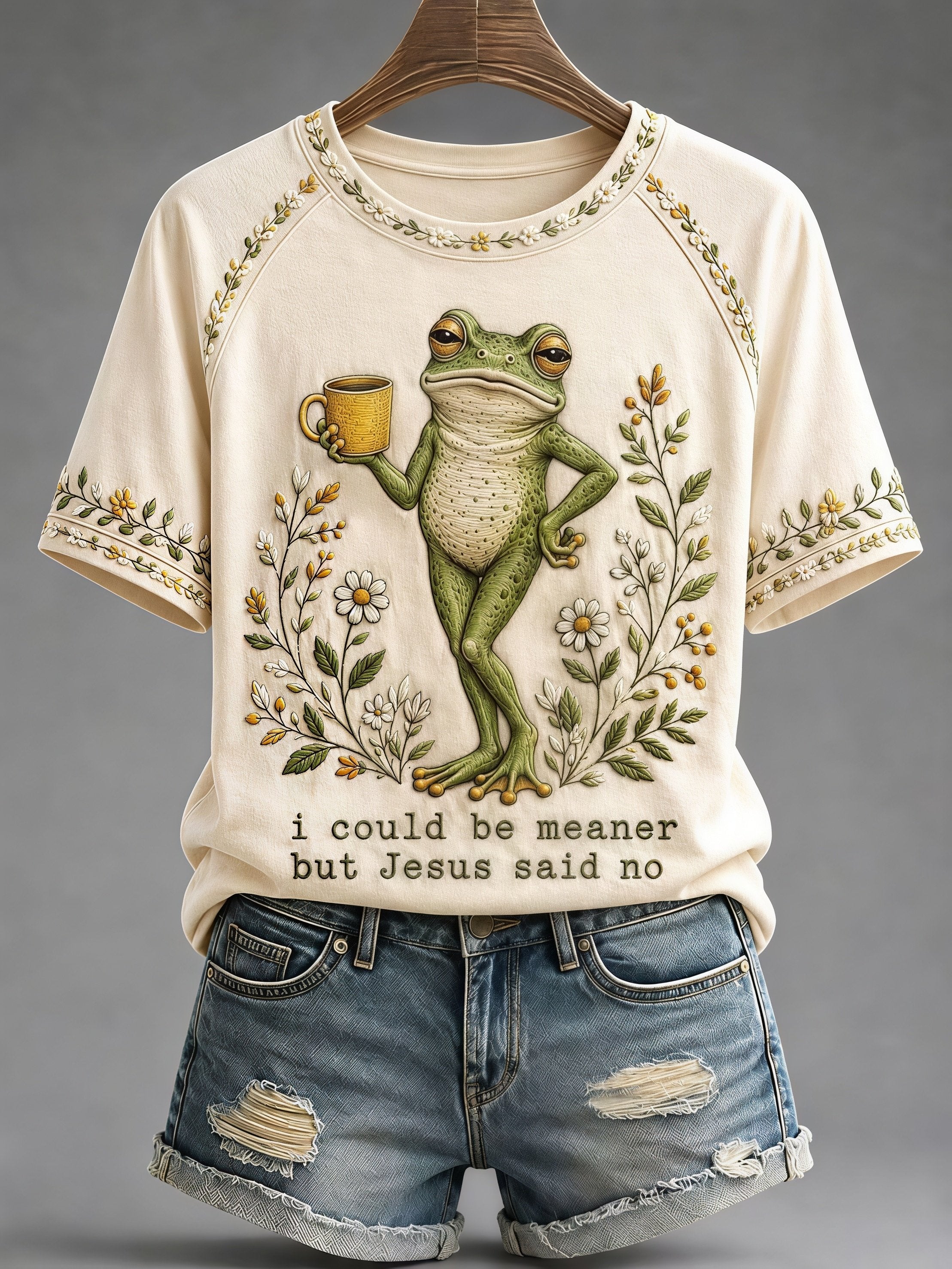 Women's Frog Coffee Funny Christian Faith Print Top