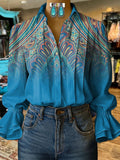 Damen Retro Freizeit Western Muster Hemd