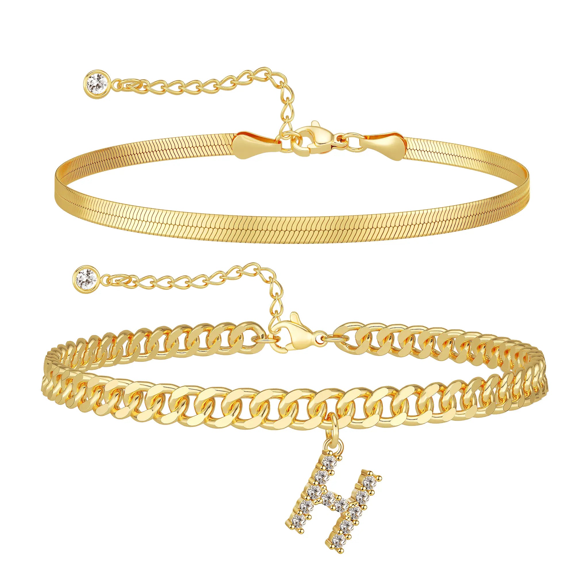 Damen-Gold-Fußkettchen-Set mit Buchstabenanhänger