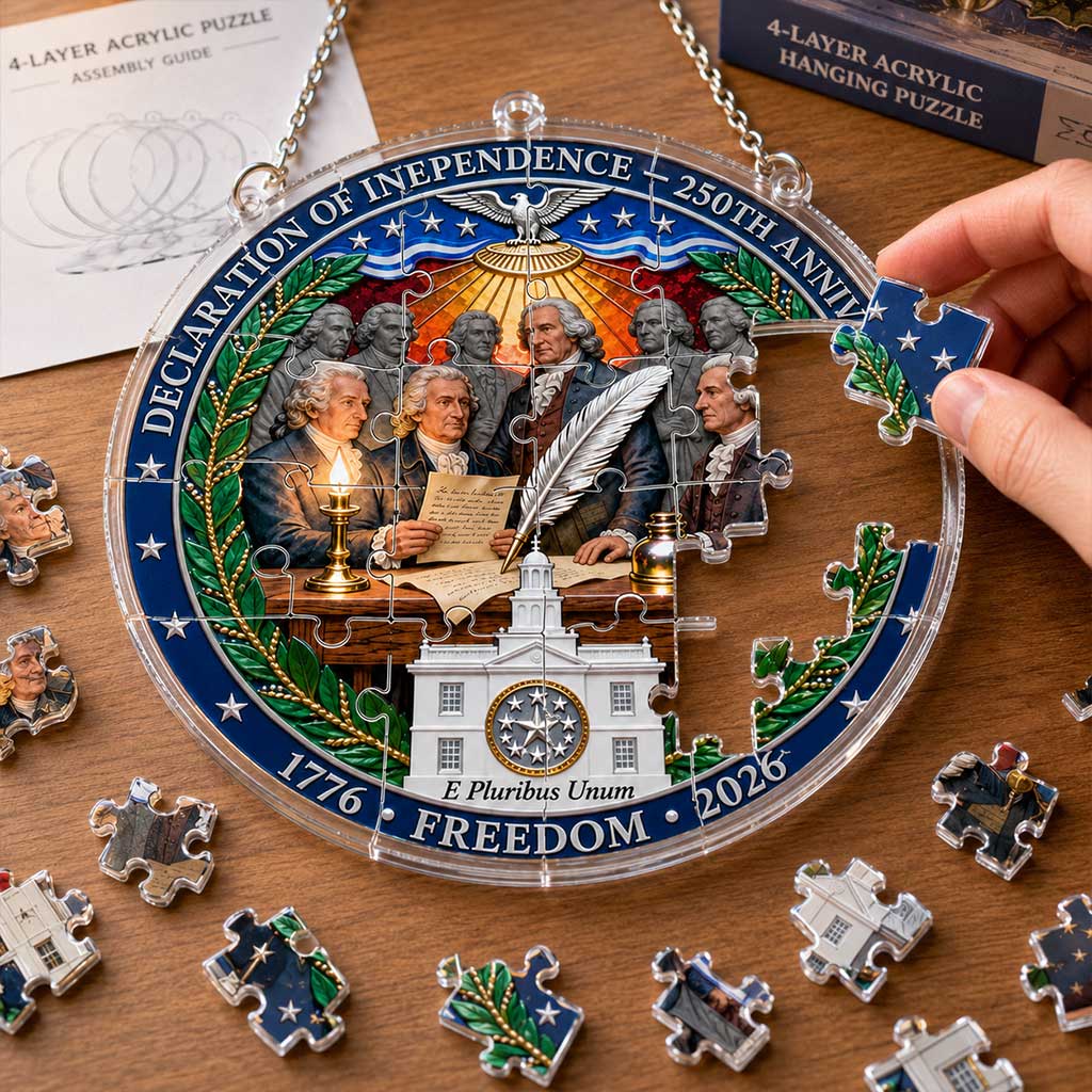 Declaration of Independence 250th Anniversary 4-Layer Acrylic Hanging Puzzle Ornament | 1776–2026 Patriotic Freedom Keepsake Decoration