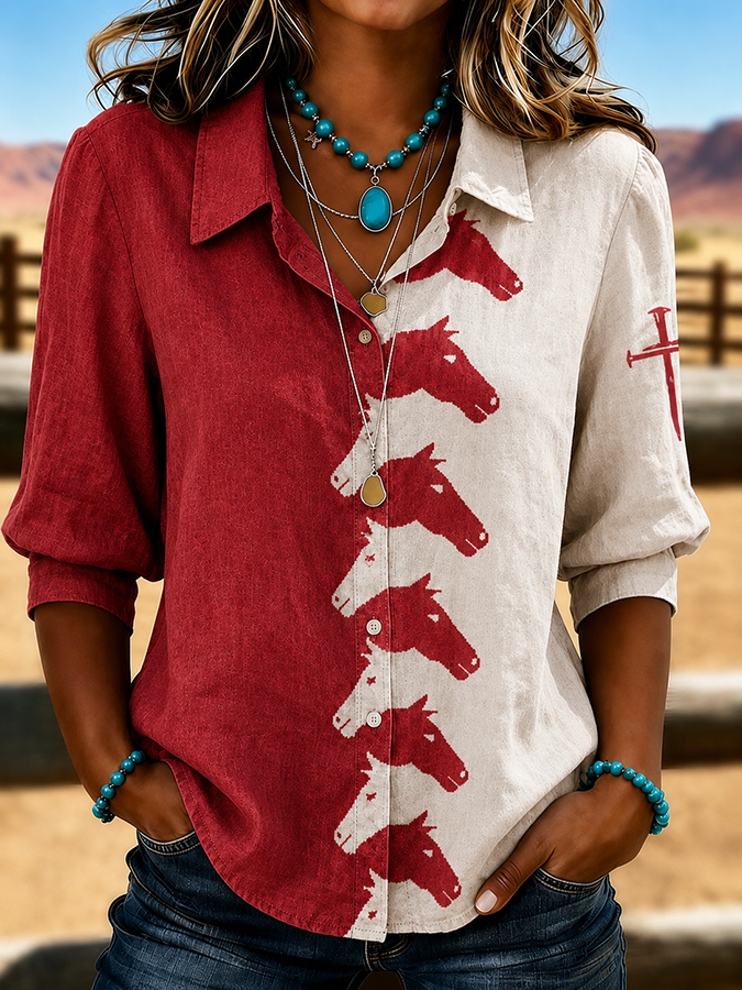 Women'S Western Style Cross Retro Printed Shirt