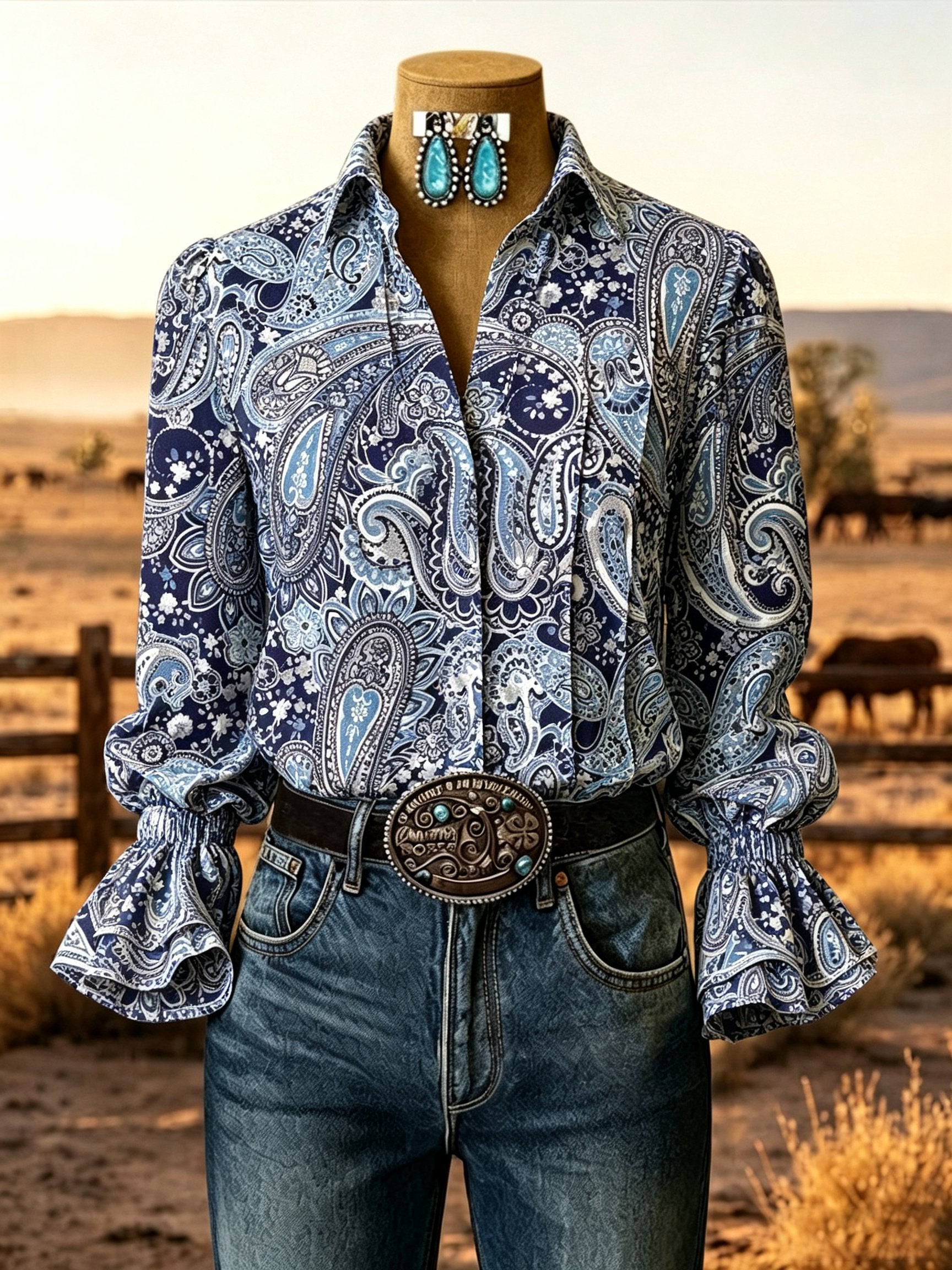 Westernbluse für Damen mit Blumenmuster im Vintage-Stil
