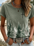 Damen Retro Landschaft Rundhals T-Shirt