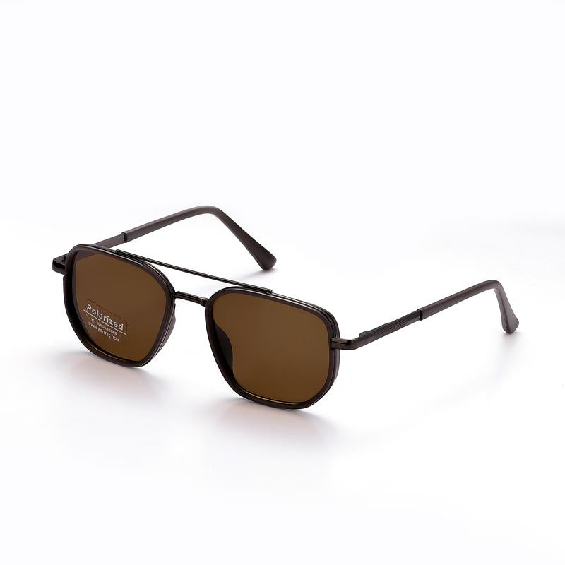 Lunettes de soleil polarisées géométriques pour hommes à double pont – Monture en métal style rétro
