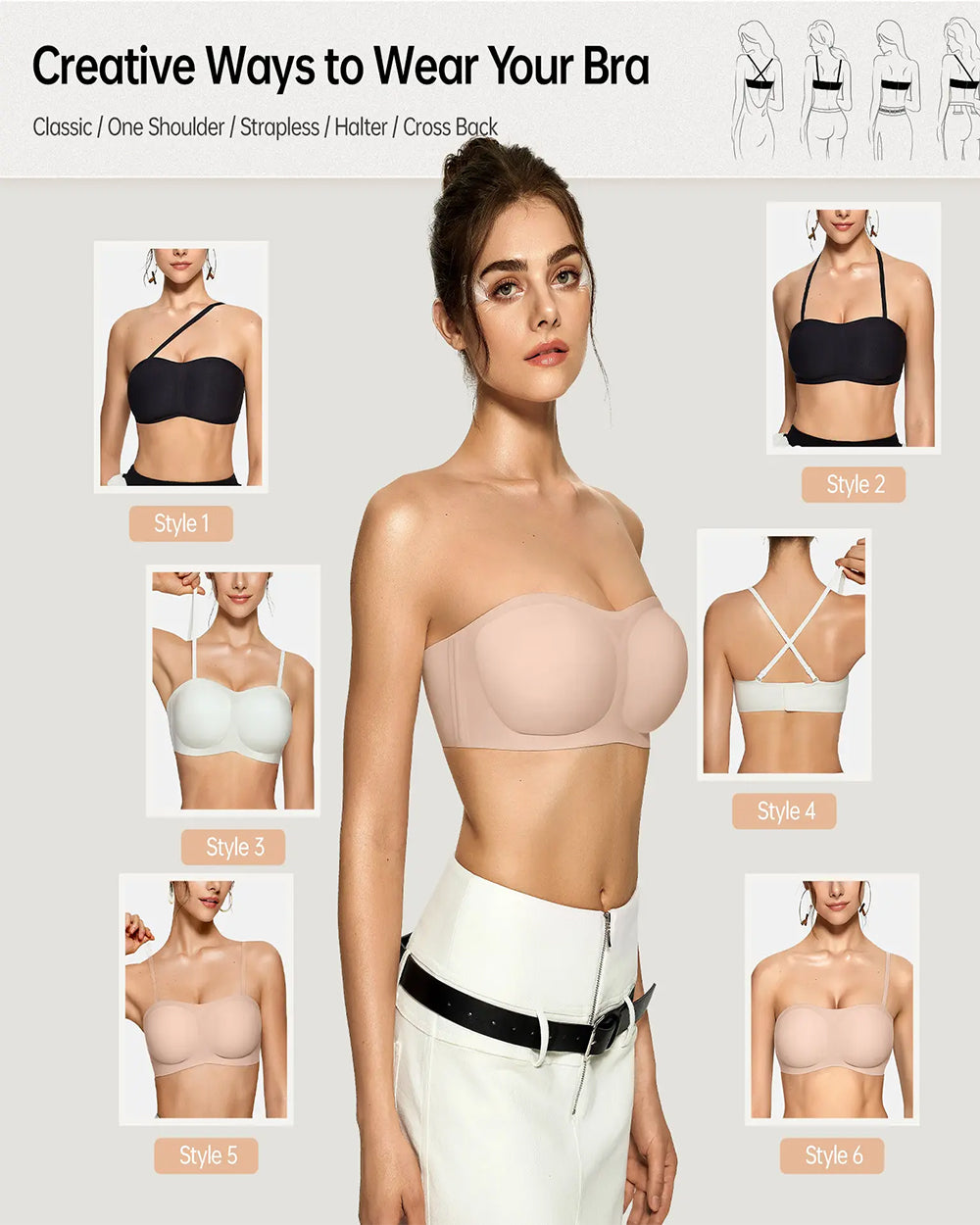 Nahtloser trägerloser BH für Damen | Kabelloses rutschfestes Bandeau