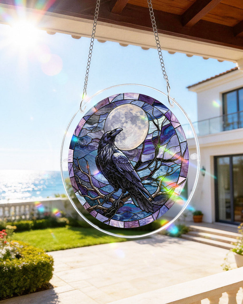 Moonlit Raven Light Suncatcher-Acrylic Window Art