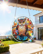 Herbst Eule Licht-Suncatcher-Acrylfensterkunst