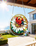 Ladybug on Daisy Light Suncatcher-Acrylic Window Art