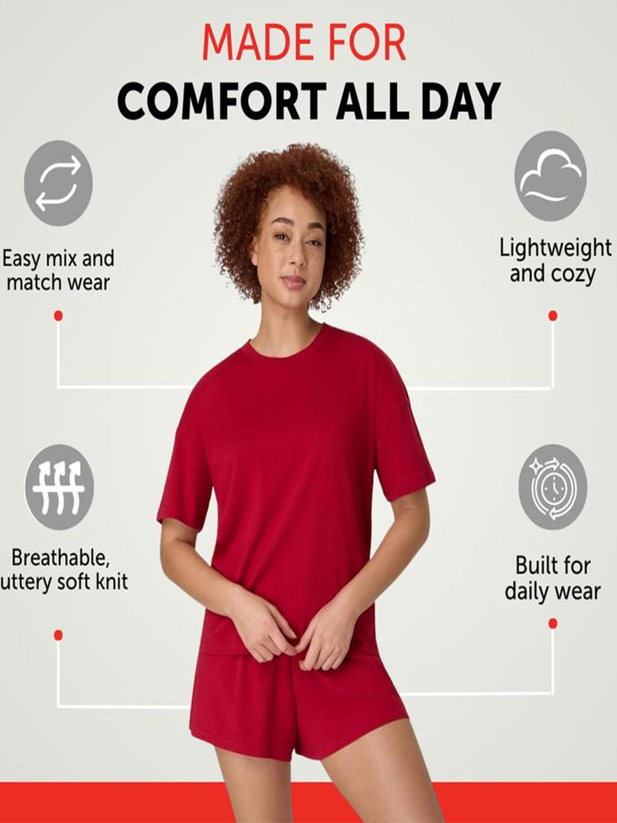 Women’s Bamboo-Blend Boxy Tee & High-Rise Shorts Pajama Set