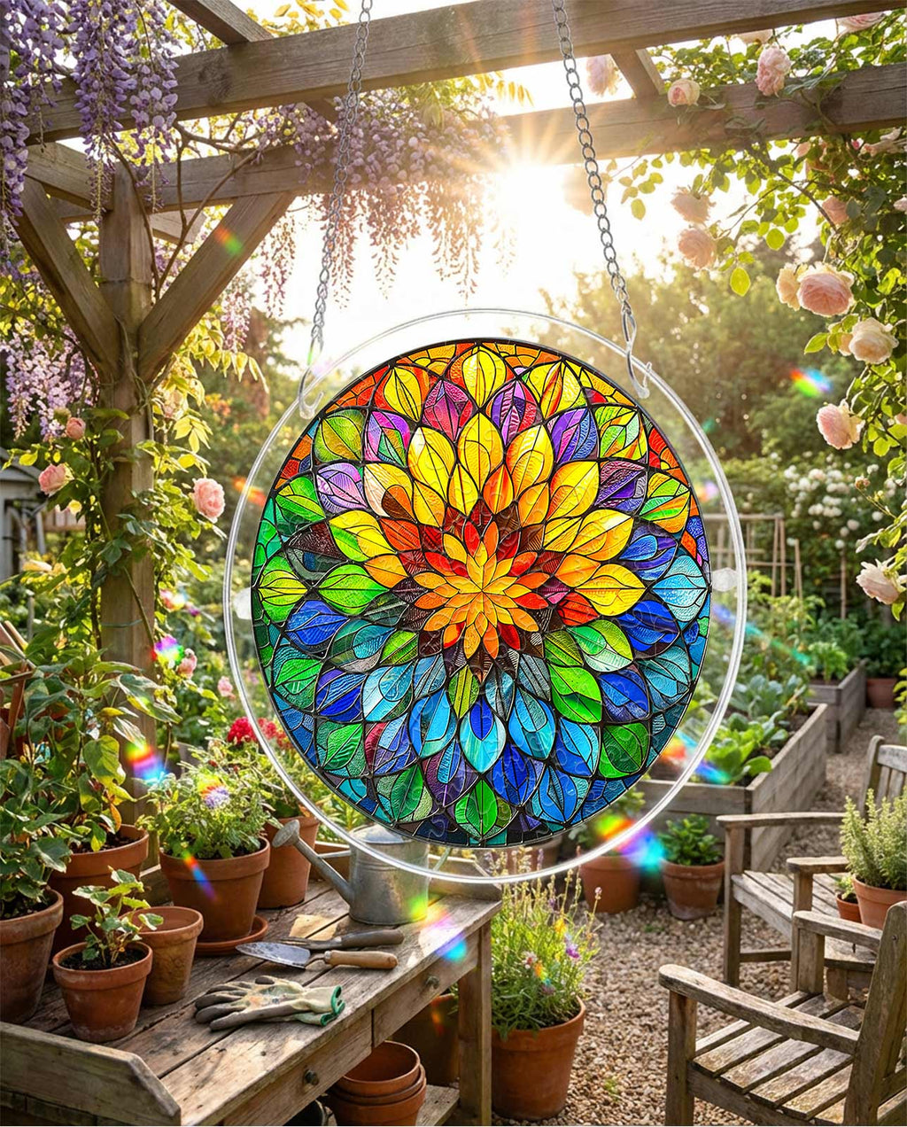 Acrylic Jigsaw Puzzle Suncatcher - Spectrum Bloom Mandala