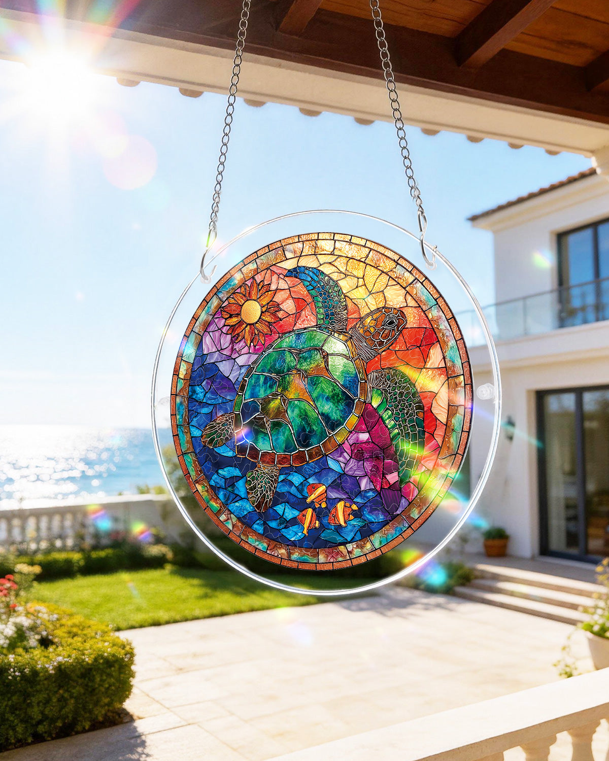 Buntglas Meeresschildkröte Lichtfänger-Acryl Fensterkunst
