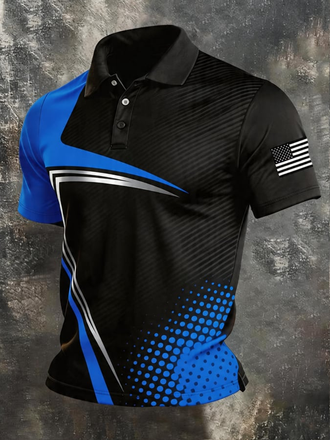 Polo à manches courtes pour homme, style rétro, avec col et blocs de couleur Patriot