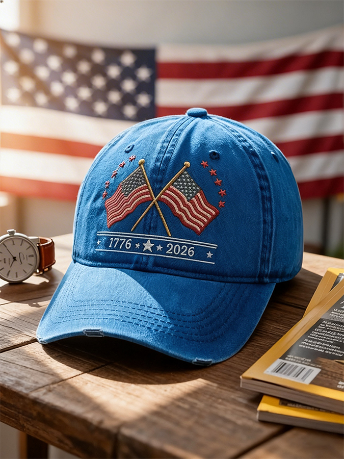 Casquette de baseball délavée Drapeaux américains croisés 1776-2026