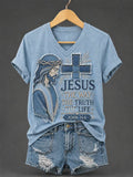 Women's Retro Jesus The Way The Truth The Life Faith  Print T-shirt