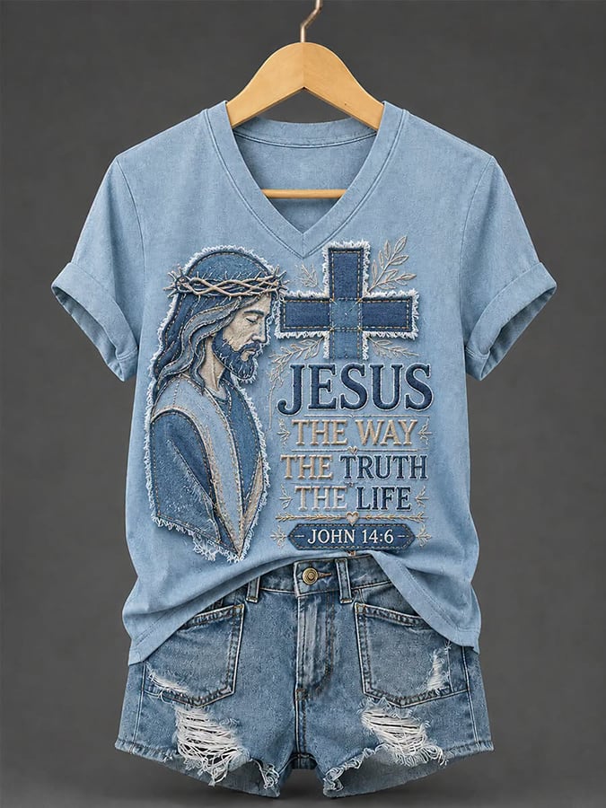 Women's Retro Jesus The Way The Truth The Life Faith  Print T-shirt