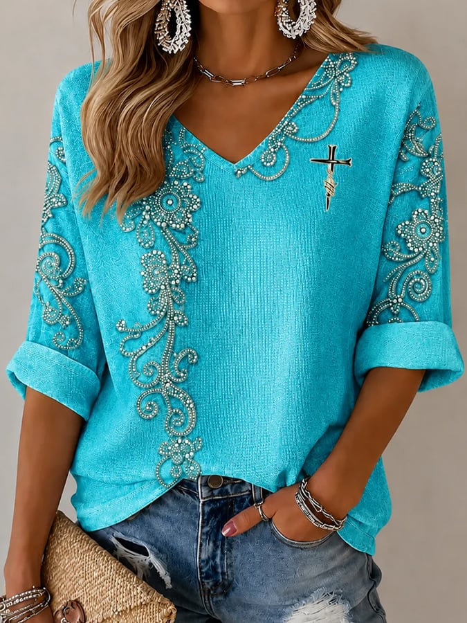 Women's  Retro Western-Style Faith Print T-shirt