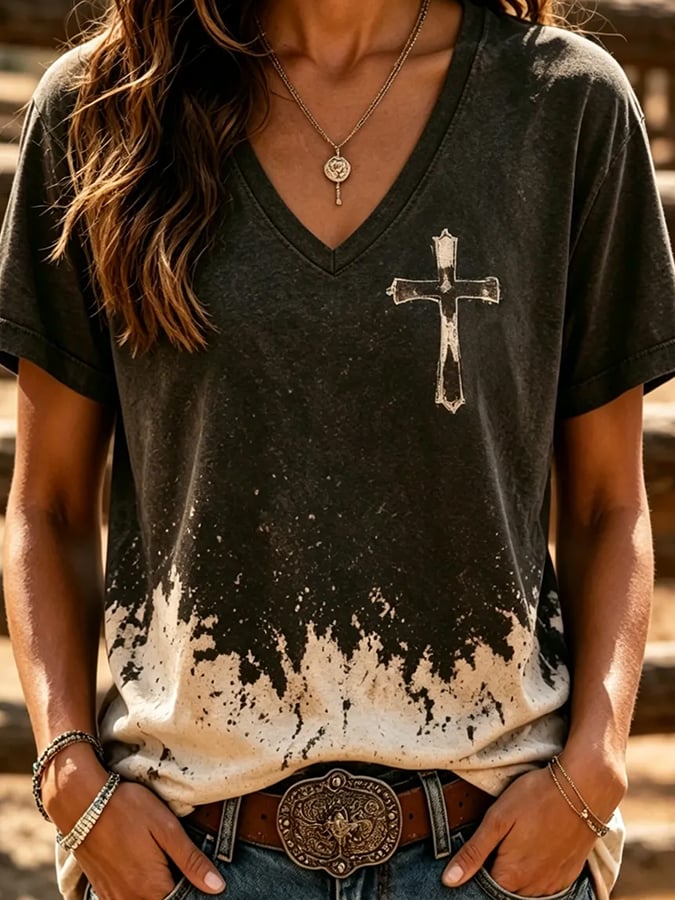 Women's  Retro Western-Style Faith Print T-shirt