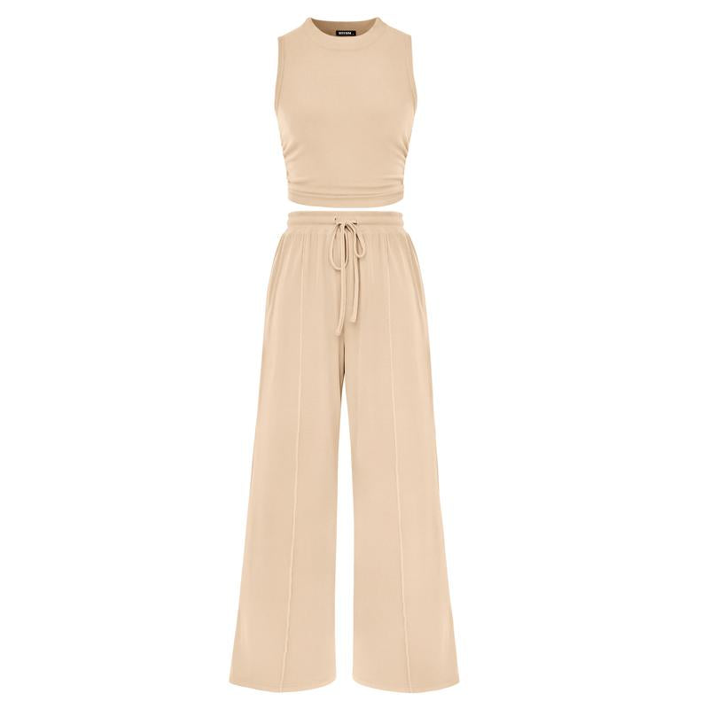 Ensemble crop top côtelé et pantalon large