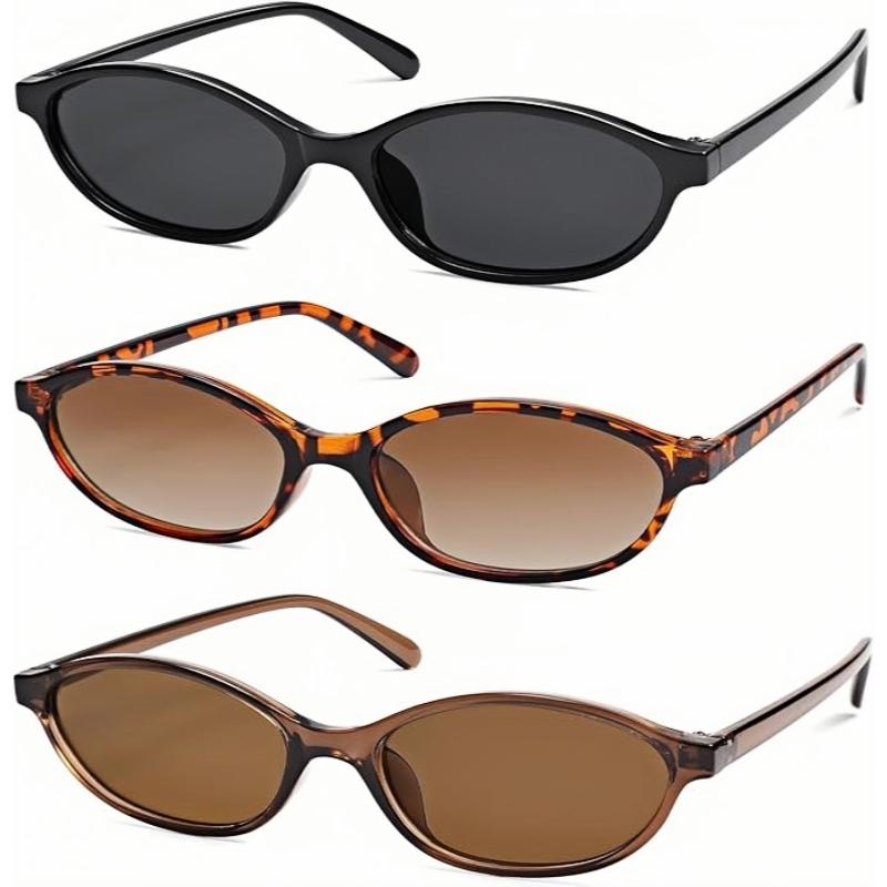 Lot de 3 lunettes de soleil ovales rétro Y2K pour femme – Lunettes de soleil fines années 90 avec protection UV