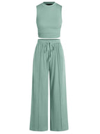Ribbed Crop Top & Wide-Leg Pants Set