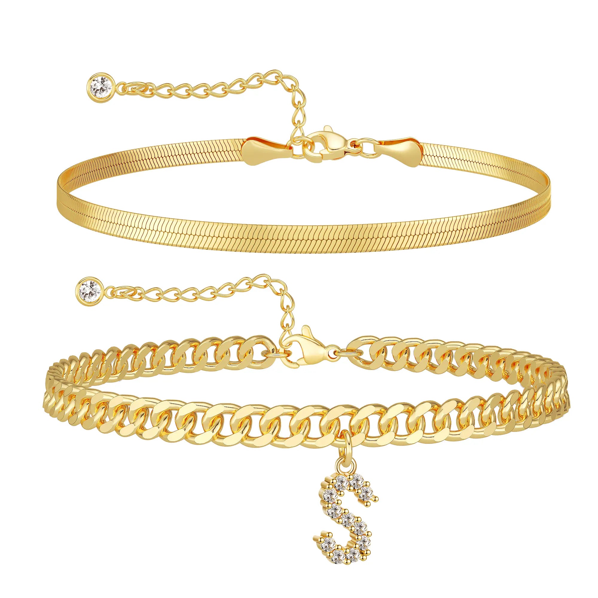 Damen-Gold-Fußkettchen-Set mit Buchstabenanhänger