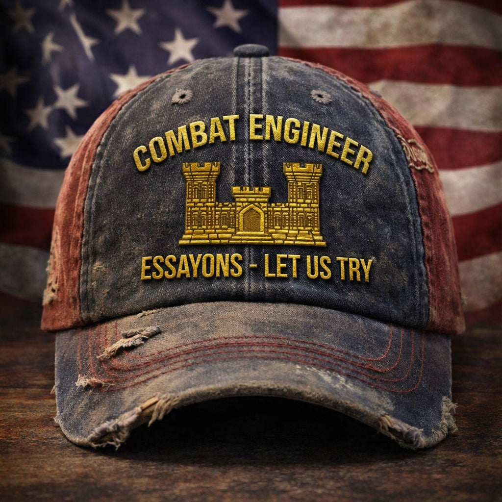 US Combat Engineer Embroidered Distressed Hat