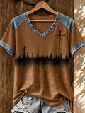 Damen Vintage Western Faith-Print V-Ausschnitt Top