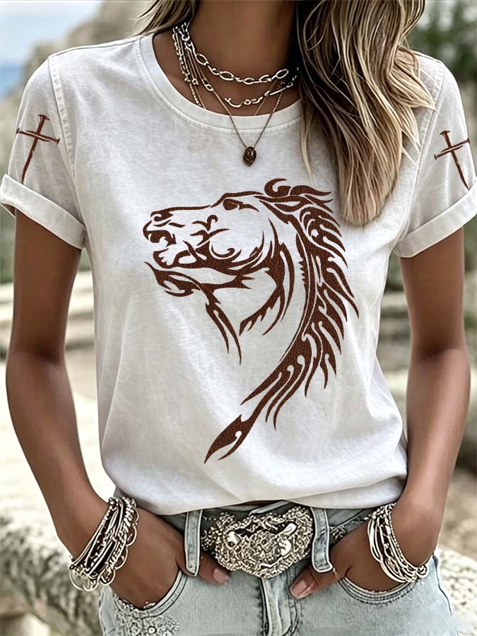 Women'S Western Style Horse Cross Casual T-Shirt