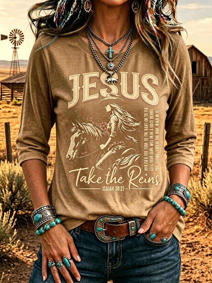 Women'S Western-Style Retro Faith Print  T-Shirt