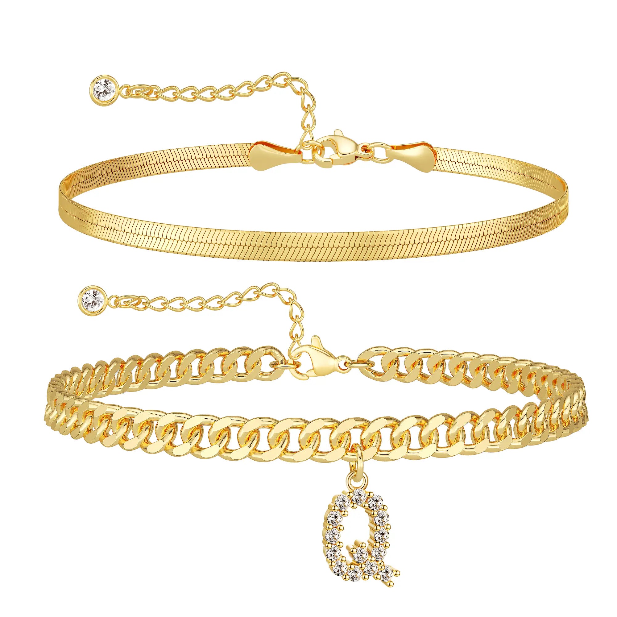 Damen-Gold-Fußkettchen-Set mit Buchstabenanhänger
